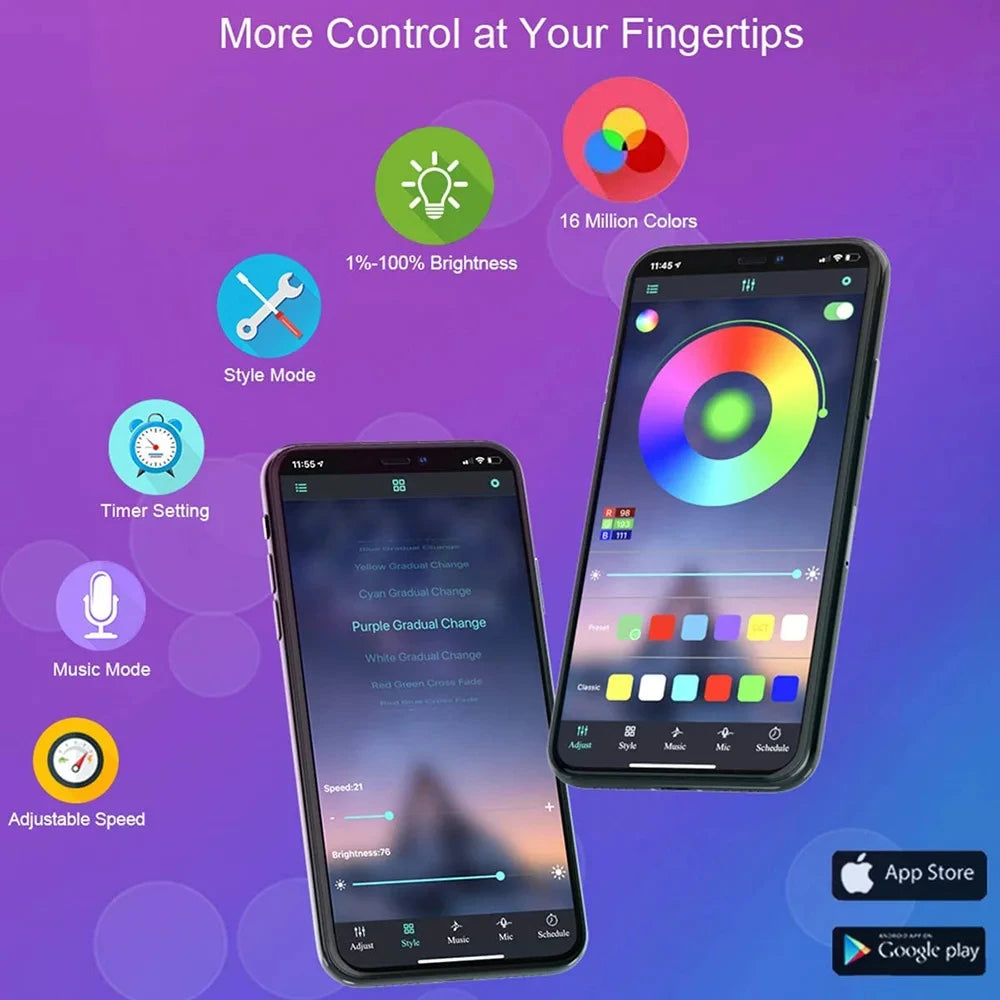 Bluetooth LED Strip Lights Smart APP Remote Control Flexible Ribbon